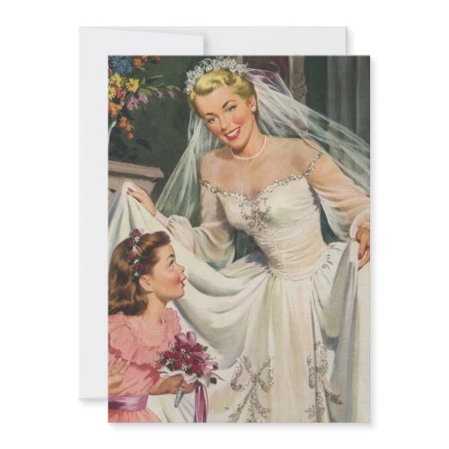 Vintage Bride with Flower Girl invitation