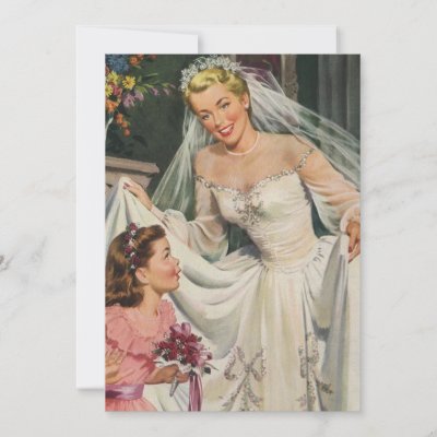Vintage Bride with Flower Girl Announcements