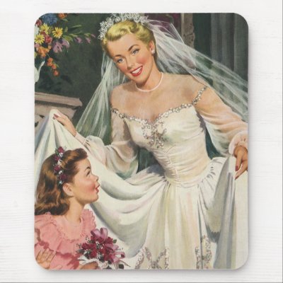 Vintage Bride with Flower Girl Mouse Pads
