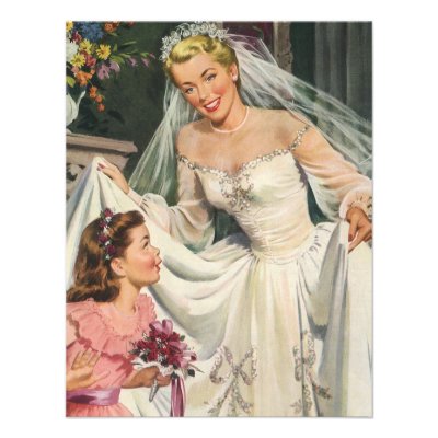 Vintage Bride with Flower Girl on Her Wedding Day Personalized Invite