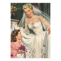 Vintage Bride with Flower Girl on Her Wedding Day Invite