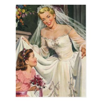Vintage Bride with Flower Girl on Her Wedding Day Postcards