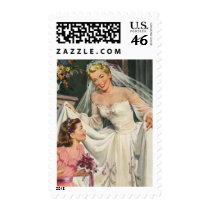 Vintage Bride with Flower Girl Postage
