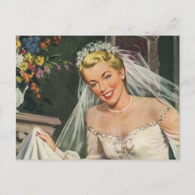 Vintage Bride with Flower Girl Postcard