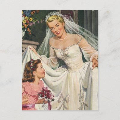 Vintage Bride with Flower Girl postcards