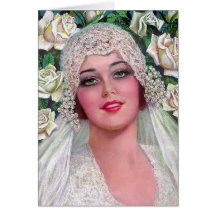 Vintage Bride with Roses Greeting Card