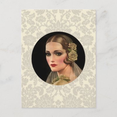 Vintage Bride with Roses Postcard