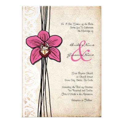 Vintage Bright Pink Orchid Wedding Invitation