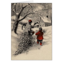Vintage Bringing Home the Christmas Tree Card at Zazzle