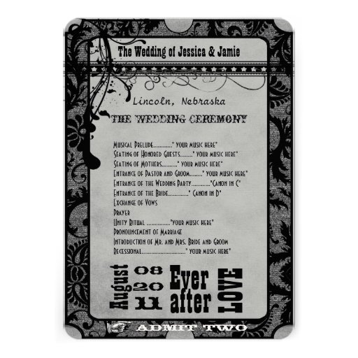 Vintage Broadway Poster Movie Ticket Wedding Personalized Invitation