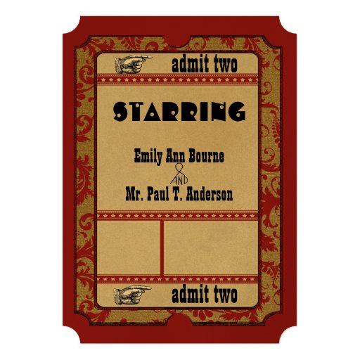 Vintage Broadway Poster Movie Ticket Wedding Custom Invites