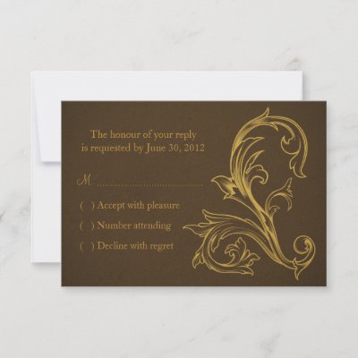 Vintage Brown and Gold Wedding RSVP Card Custom Announcement by 