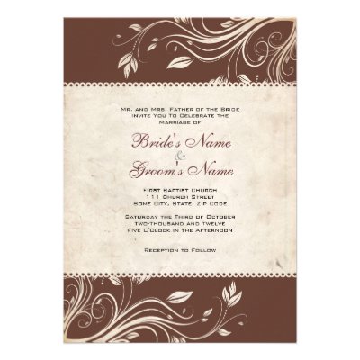 Vintage Brown and White Floral Wedding Invitation