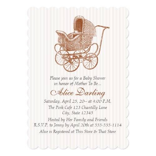 Vintage Brown Baby Carriage Baby Shower 5x7 Paper Invitation Card