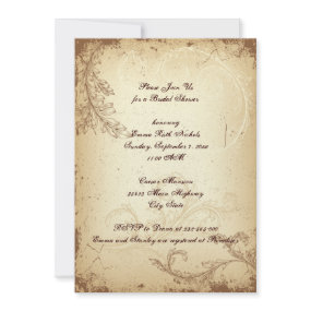 Vintage brown beige scroll leaf bridal shower invitation