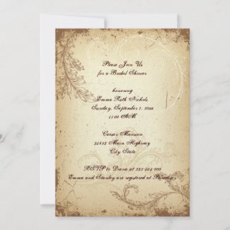 Vintage brown beige scroll leaf bridal shower invitation