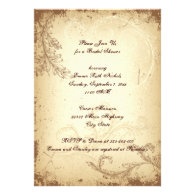 Vintage brown beige scroll leaf bridal shower personalized announcements