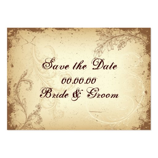 Vintage brown beige scroll leaf Save the Date Business Card (front side)