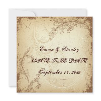 Vintage brown beige scroll leaf Save the Date invitation