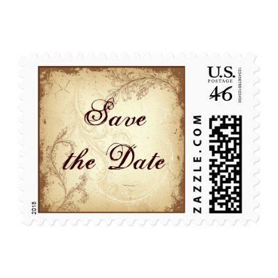 Vintage brown beige scroll leaf Save the Date Stamps