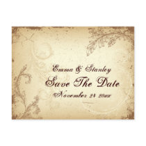 Vintage brown beige scroll leaf Save the Date Post Card