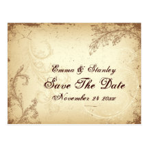 Vintage brown beige scroll leaf Save the Date Post Card