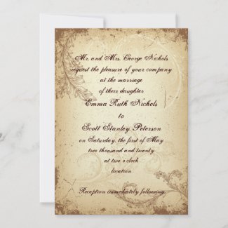Vintage brown beige scroll leaf wedding invitation invitation