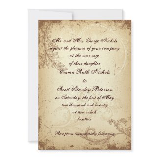Vintage brown beige scroll leaf wedding invitation invitation