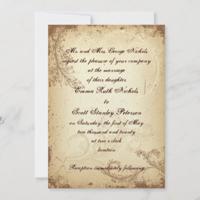  Scroll Wedding Invitations on Vintage Brown Beige Scroll Leaf Wedding Invitation From Zazzle Com