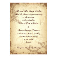 Vintage brown beige scroll leaf wedding invitation