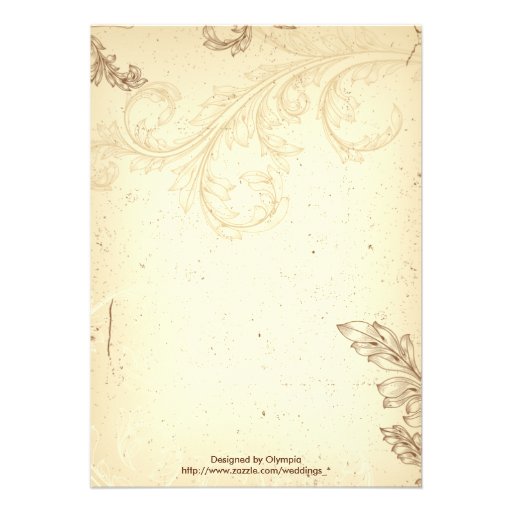 Vintage brown beige scroll leaf wedding invitation
