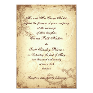 Vintage brown beige scroll leaf wedding invitation 5
