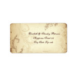 Vintage brown beige scroll leaf wedding label