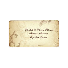 Vintage brown beige scroll leaf wedding label