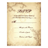 Vintage brown beige scroll leaf wedding RSVP card Personalized Invitation