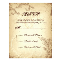 Vintage brown beige scroll leaf wedding RSVP card Personalized Invitation