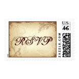 Vintage brown beige scroll leaf wedding RSVP stamp