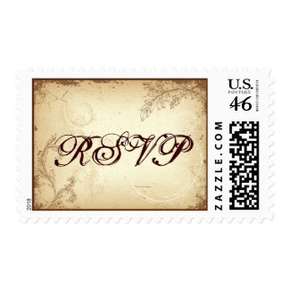 Vintage brown beige scroll leaf wedding RSVP stamp stamp