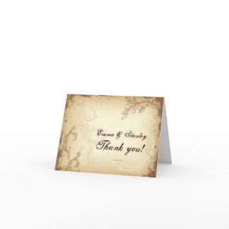 Vintage brown beige scroll leaf wedding Thank You Greeting Cards