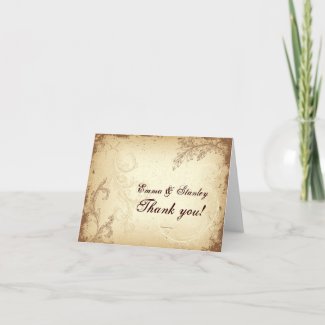 Vintage brown beige scroll leaf wedding Thank You card