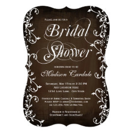 Vintage Brown Elegant Vines Bridal Shower Invite