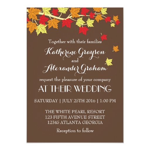Vintage Brown Maple Leaves Fall Wedding Invitation (front side)