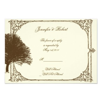 Vintage Brown Oak Tree on Cream Response Card Custom Invitations