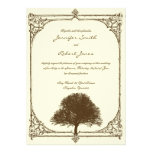 Vintage Brown Oak Tree on Cream Wedding Invitation
