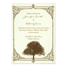 Vintage Brown Oak Tree on Cream Wedding Invitation 5