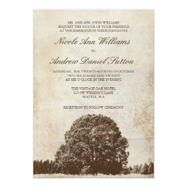 Vintage Brown Oak Tree Wedding Invitations 5