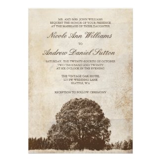 Vintage Brown Oak Tree Wedding Invite