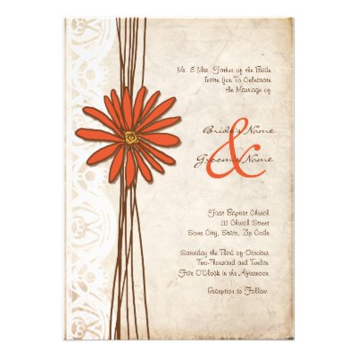 Vintage Brown & Orange Daisy Wedding Invitation