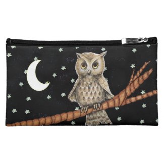 Vintage Brown Owl Necklace Crescent Moon Stars Makeup Bags