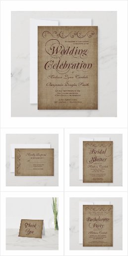Vintage Brown Paper Wedding Invitation Set